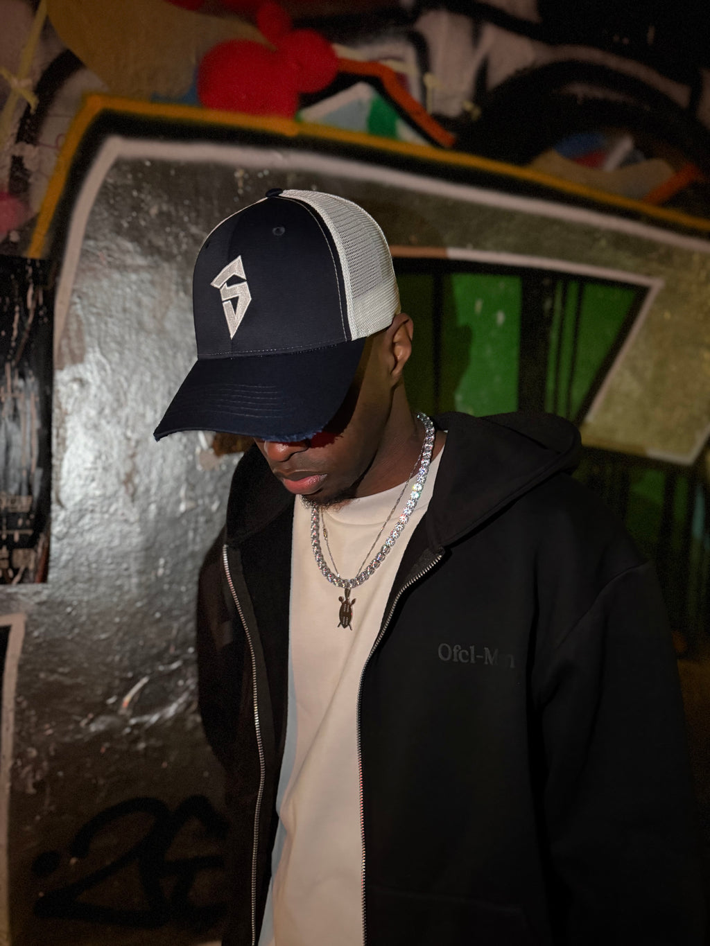 SYHR S LOGO Trucker Cap Navy Blue/White